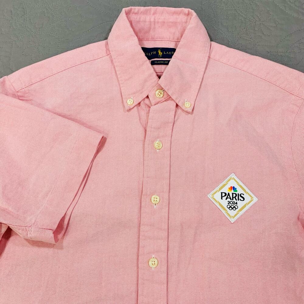 Ralph Lauren Shirt Paris Olympics Pink X Small Button Short‎ Sleeve Classic Fit